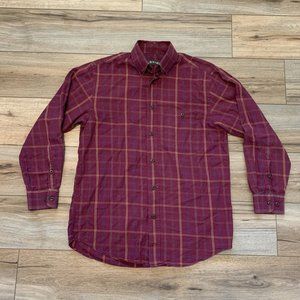 Men's Orvis Casual Button Down Shirt SZ MEDIUM Burgundy Plaid Long Sleeve
